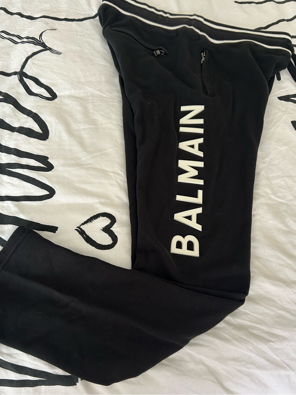 Balmain Men’s Black Sweatpants with White Logo